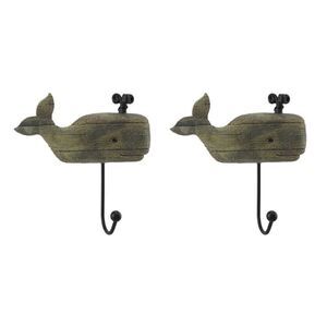 Distressed Wood Look 2 Piece Spouting Whale Wall Hook Set